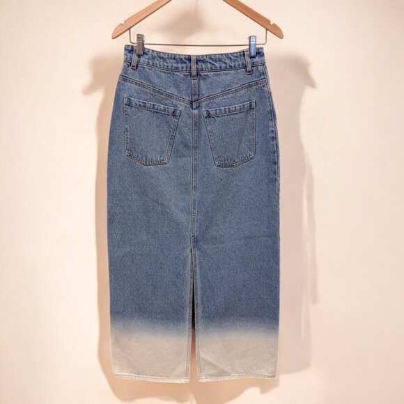 NWT Ena Pelly Darcie Dip Dye Denim Midi Skirt in Washed Blue - Picture 5 of 5